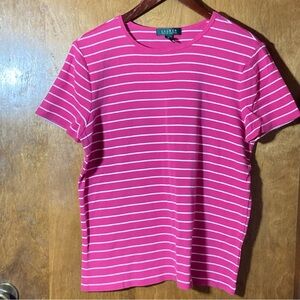 Lauren Ralph Lauren Hot Pink & White Striped Crew Tee Classic summer XL